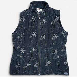 Woolrich Charcoal Snowflake Patterned Embroidered Vest 100% Cotton Women’s Med